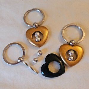 Four Beadable Heart Key Chains Includes Two Serling Silver Beads Each